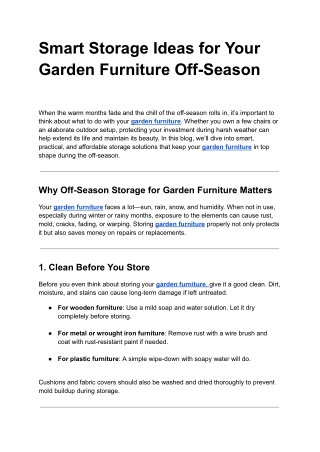 Smart Storage Ideas for Your Garden Furniture Off-Season