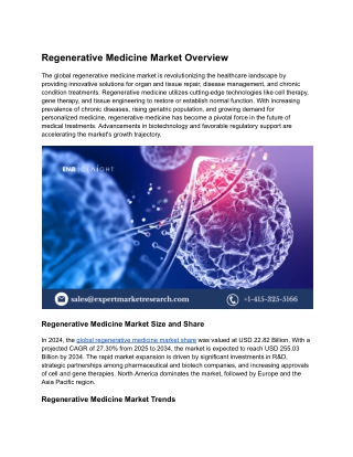 Regenerative Medicine Market Size & Growth, Industry Forecast to 2034