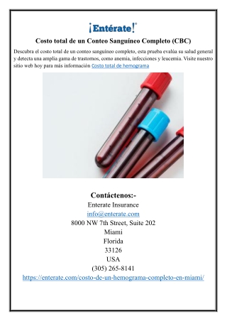 Costo total de un Conteo Sanguíneo Completo (CBC).