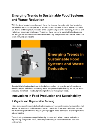 Emerging Trends in Sustainable Food Systems and Waste Reduction