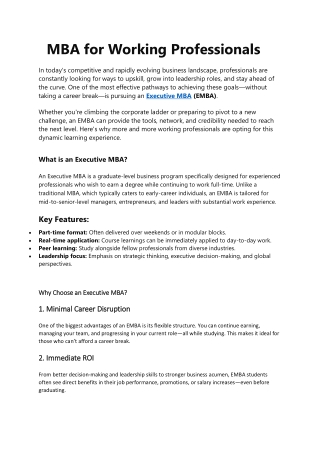 MBA for Working Professionals