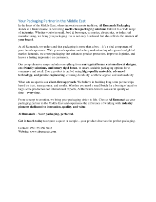 Your Packaging Partner in the Middle East