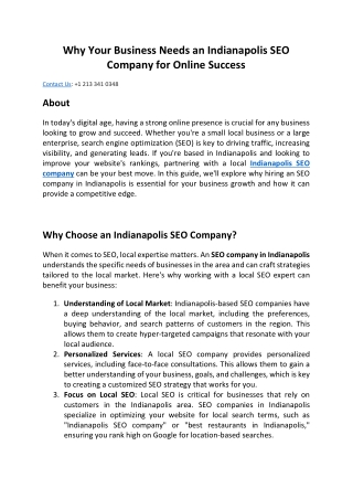 Why Your Business Needs an Indianapolis SEO Company for Online Success