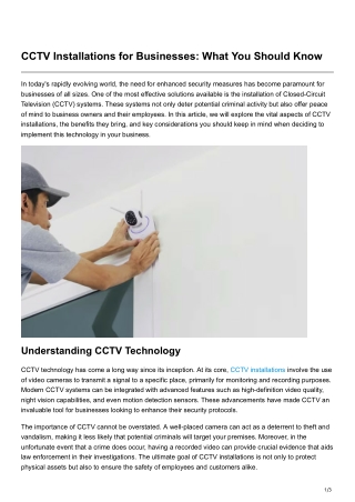 CCTV Installations for Businesses What You Should Know