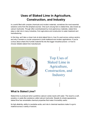 Uses of Slaked Lime in Agriculture, Construction, and Industry
