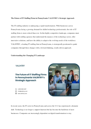 The Future of IT Staffing Firms in Pennsylvania VALiNTRY’s Strategic Approach