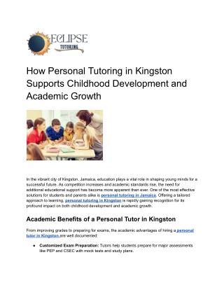 How Personal Tutoring in Kingston Supports Childhood Development and Academic Gr