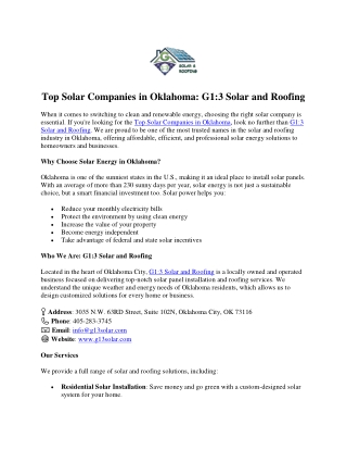 Top Solar Companies in Oklahoma