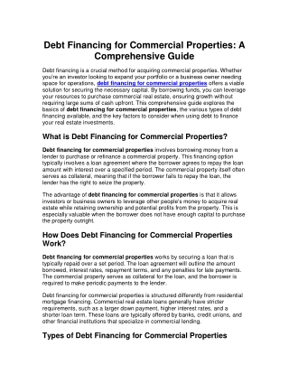 debt financing for commercial properties