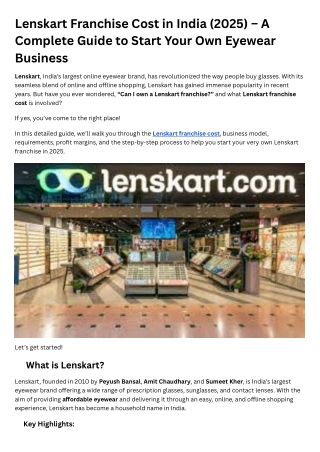 Lenskart Franchise Cost