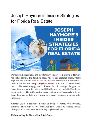 Joseph Haymore  Mastering Florida Real Estate Strategies
