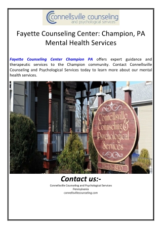 fayette counseling center champion pa mental