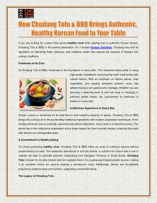 How Chodang Tofu & BBQ Brings Authentic, Healthy Korean Food to Your Table