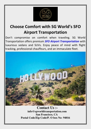 Choose Comfort with SG World’s SFO Airport Transportation