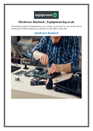 Hardware Buyback Equipment-hq.co.uk