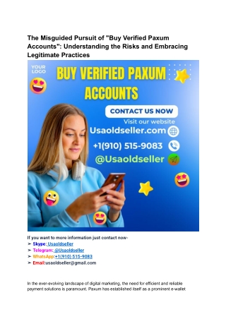 The Misguided Pursuit of _Buy Verified Paxum Accounts__ Understanding the Risks and Embracing Legitimate Practices