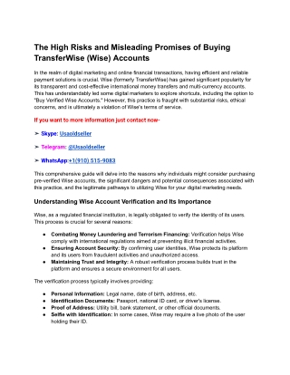 The High Risks and Misleading Promises of Buying TransferWise (Wise) Accounts