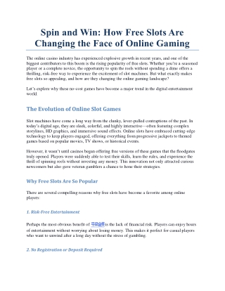 Spin and Win How Free Slots Are Changing the Face of Online Gaming