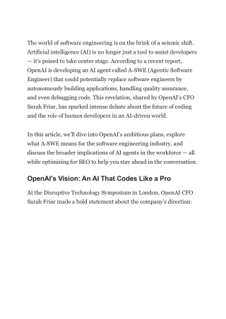 Will AI Replace Software Engineers OpenAI’s Bold Move Toward Autonomous Coding Agents