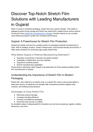 Discover Top-Notch Stretch Film Solutions with Leading Manufacturers in Gujarat