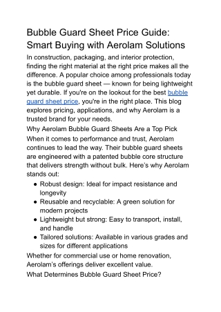 Bubble Guard Sheet Price Guide_ Smart Buying with Aerolam Solutions