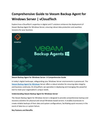 Comprehensive Guide to Veeam Backup Agent for Windows Server
