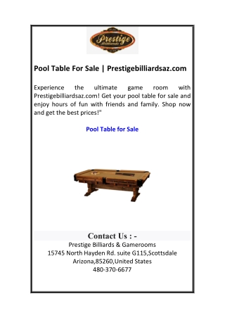 Pool Table For Sale  Prestigebilliardsaz.com