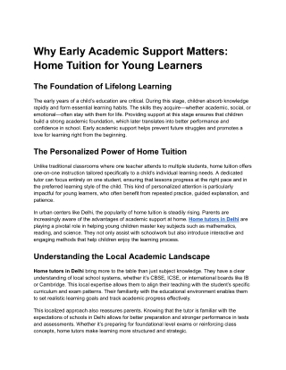 Why Early Academic Support Matters_ Home Tuition for Young Learners