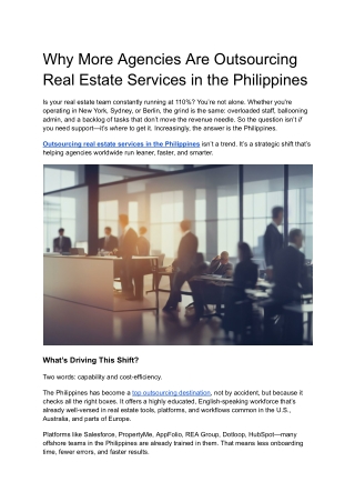 Why More Agencies Are Outsourcing Real Estate Services in the Philippines