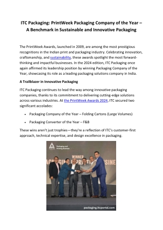 Award-Winning Innovation by ITC Packaging