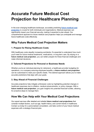 Accurate Future Medical Cost Projection for Healthcare Planning