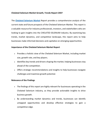 chelated selenium market growth trends report 2037