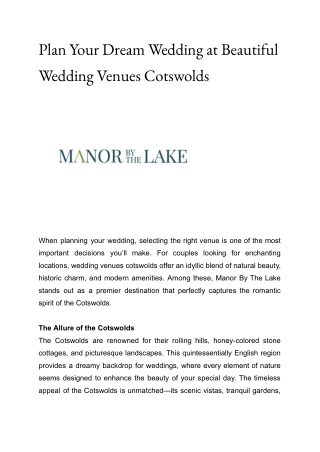 Plan Your Dream Wedding at Beautiful Wedding Venues Cotswolds