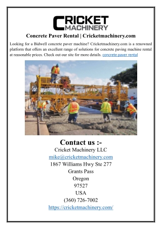 Concrete Paver Rental  Cricketmachinery