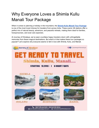 Why Everyone Loves a Shimla Kullu Manali Tour Package
