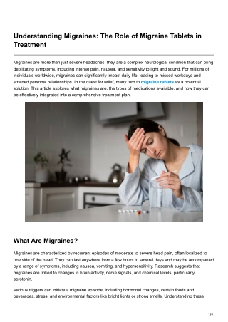 Understanding Migraines The Role of Migraine Tablets in Treatment