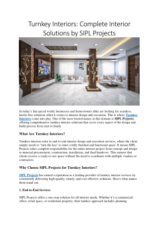 Complete Turnkey Interiors by SIPL Projects for Hassle-Free Execution