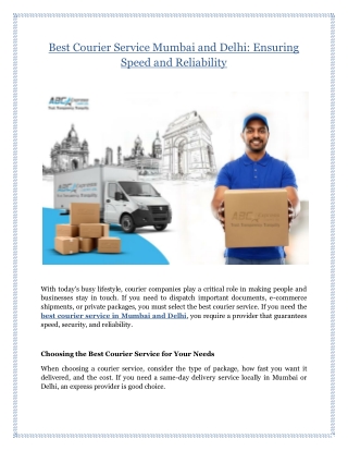 Best Courier Service Mumbai and Delhi: Ensuring Speed and Reliability
