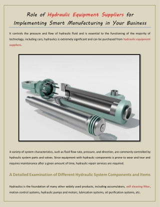 Role of Hydraulic Equipment Suppliers for Implementing Smart Manufacturing in Your Business