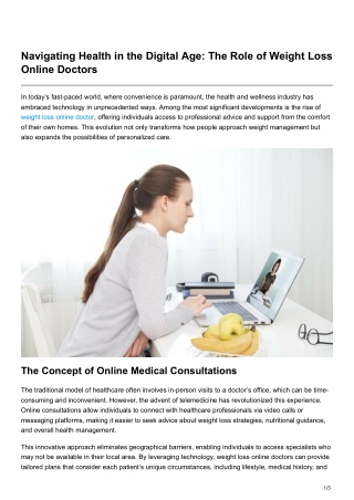 Navigating Health in the Digital Age The Role of Weight Loss Online Doctors