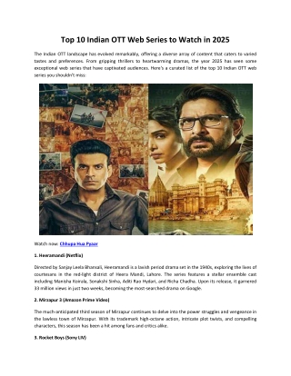 Top 10 Indian OTT Web Series to Watch in 2025