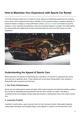 How to Maximise Your Experience with Sports Car Rental