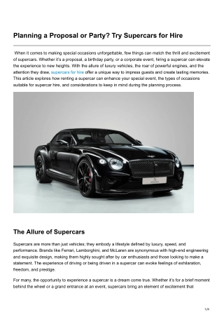Planning a Proposal or Party Try Supercars for Hire