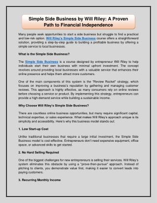 Simple Side Business by Will Riley A Proven Path to Financial Independence