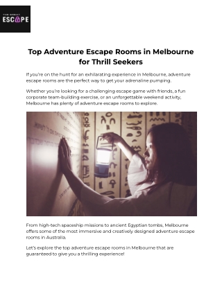 Top Adventure Escape Rooms in Melbourne for Thrill Seekers