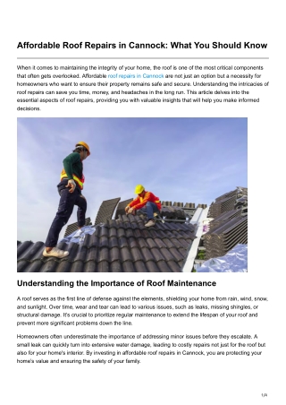 Affordable Roof Repairs in Cannock What You Should Know