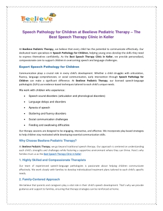 Speech Pathology for Children at Beelieve Pediatric Therapy – The Best Speech Therapy