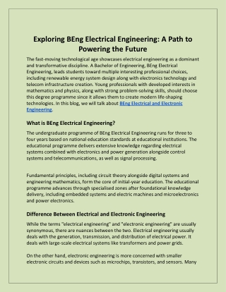 Exploring BEng Electrical Engineering A Path to Powering the Future