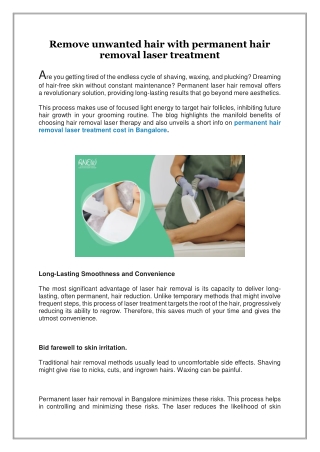 Remove unwanted hair with permanent hair removal laser treatment