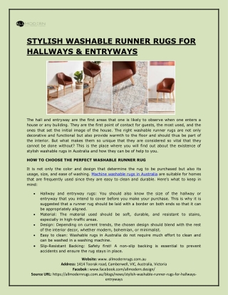 STYLISH WASHABLE RUNNER RUGS FOR HALLWAYS & ENTRYWAYS